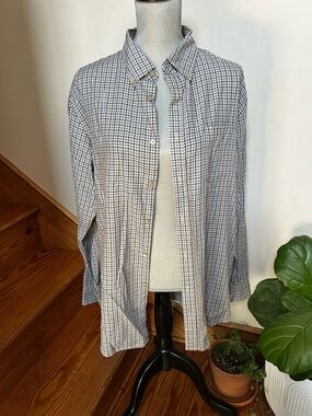 Van Heusen Men's Button-Down Check Shirt — Blue and White